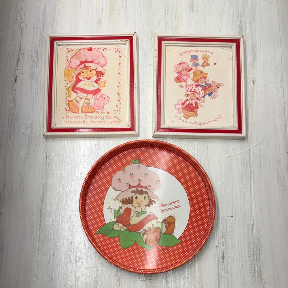 1980s Strawberry Shortcake Vintage Wall Art Trio - Pink & Red